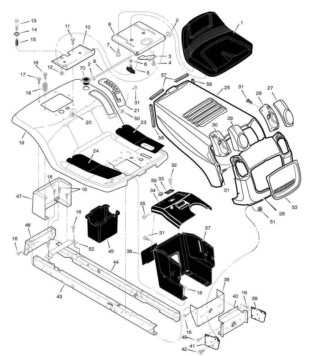Chassis And Hood Diagram and Parts List for 405605X51A 2005 Briggs and Stratton Lawn Tractor